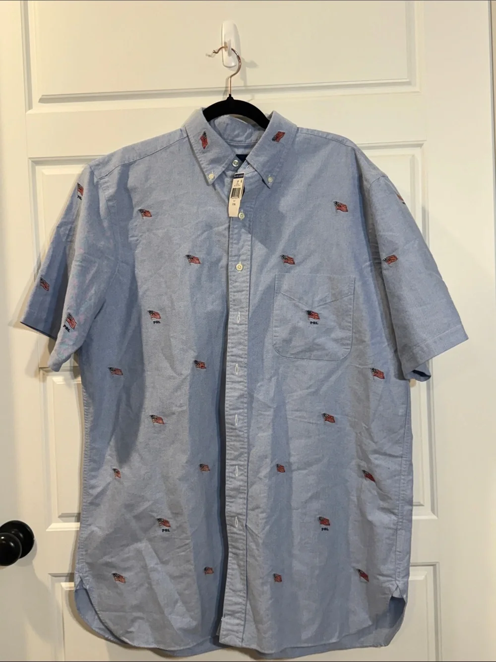 Polo Ralph Lauren Button Up Blue Flag Embroidered Short Sleeve Oxford LT NWT